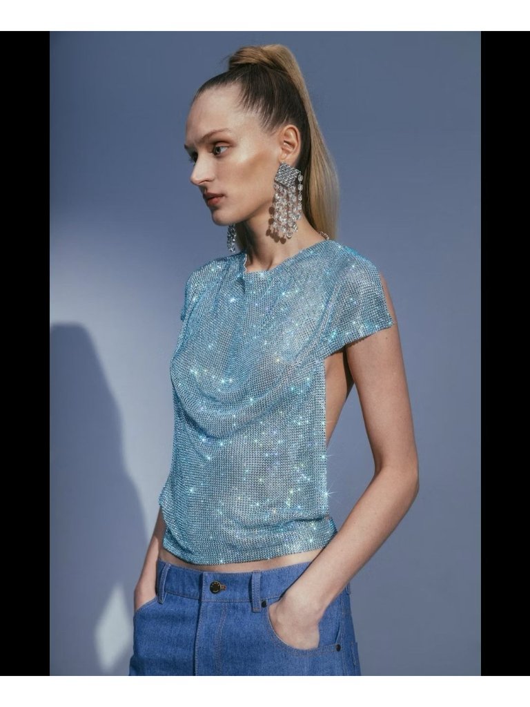 Santa Brands Sparkle Mexico Open Back Top In Silver/Magenta — image 2 of 5